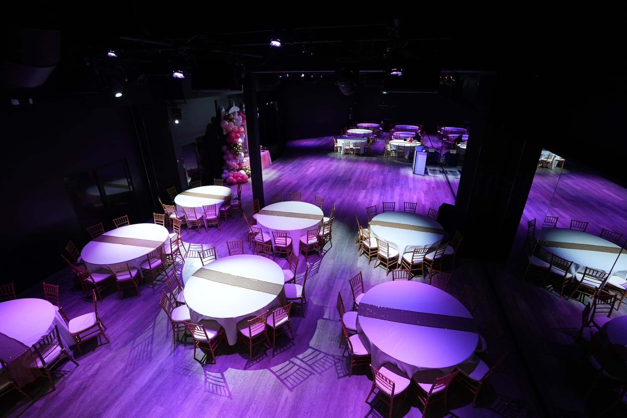 Graduation party tables seen from the balcony